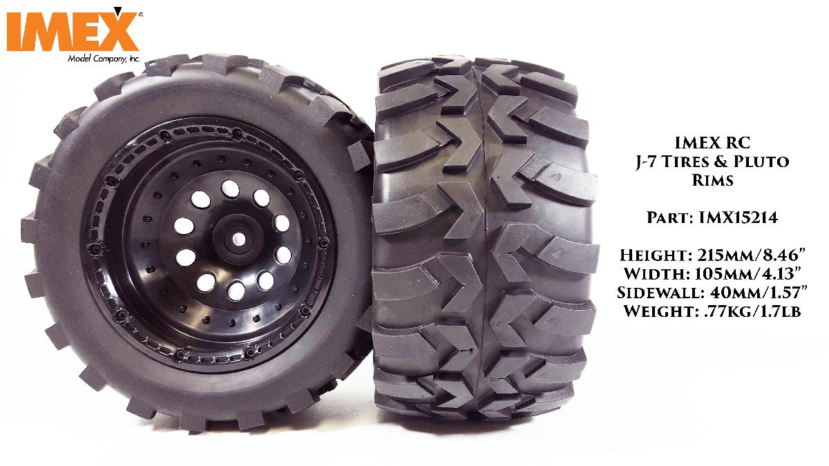 J-7 Tires w/ Pluto Beadlock Rims (Black/Blue) (1 Pair) - Prebuilt Monster Truck Tires