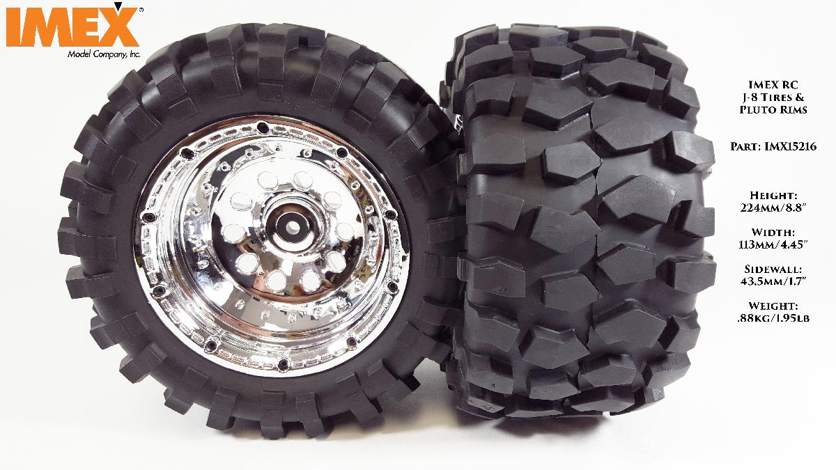 J-8 Tires w/ Pluto Beadlock Rims (Chrome/Chrome) (1 Pair) - Prebuilt Monster Truck Tires