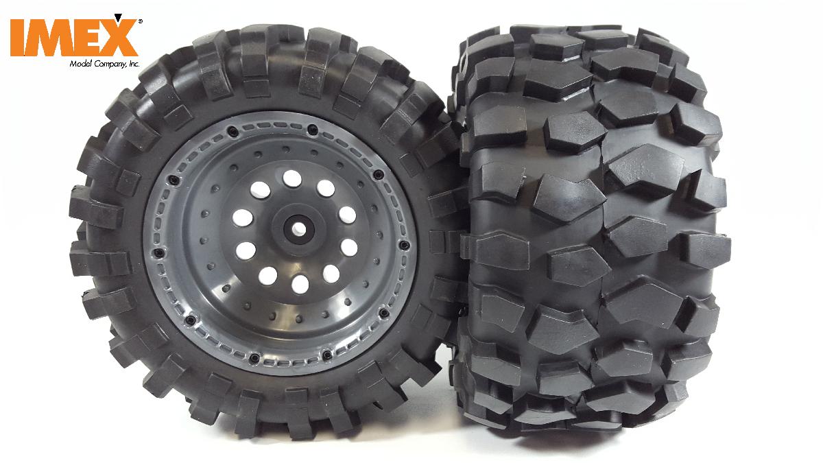 J-8 Tires w/ Pluto Beadlock Rims (Gun Metal/Gun Metal) (1 Pair) - Prebuilt Monster Truck Tires