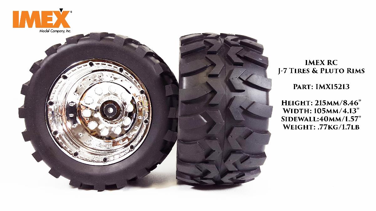 J-7 Tires w/ Pluto Beadlock Rims (Chrome/Chrome) (1 Pair) - Prebuilt Monster Truck Tires