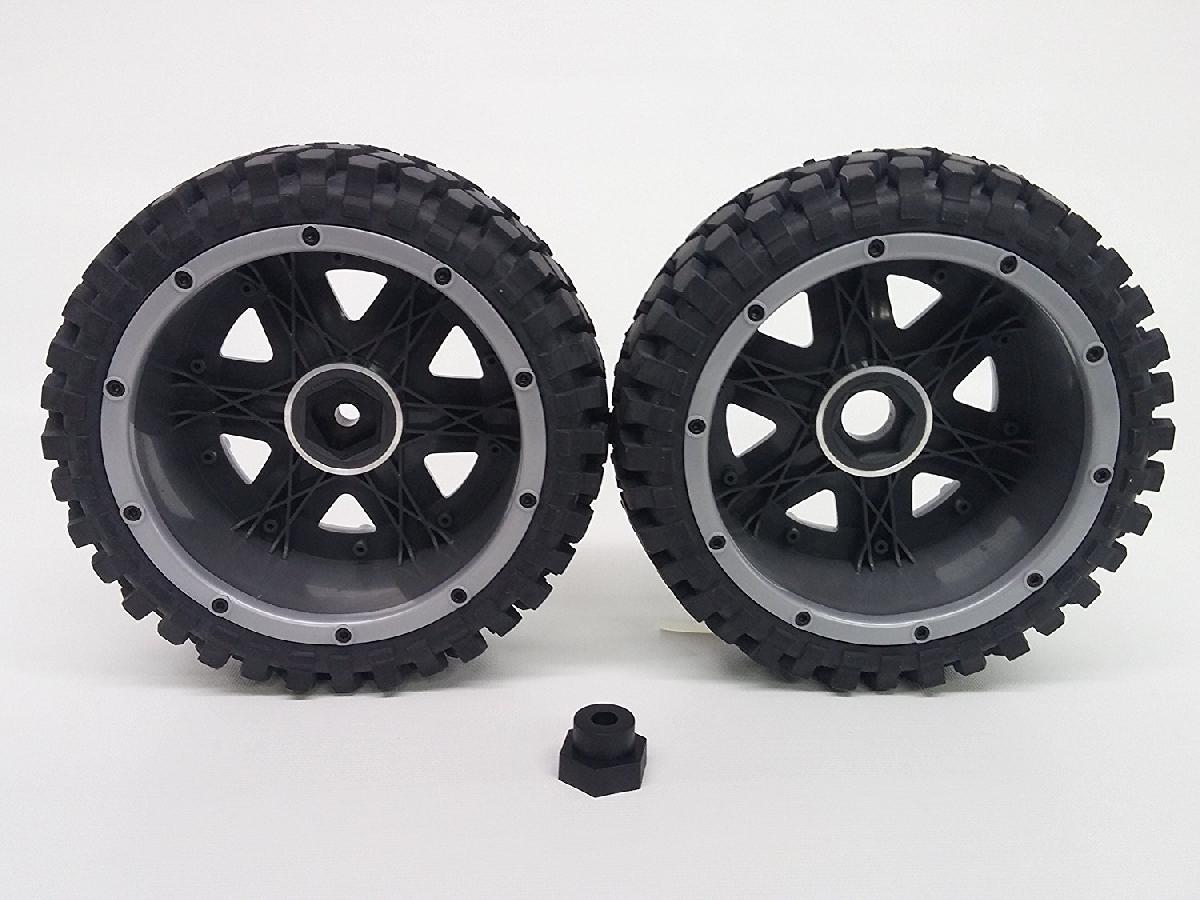 K-Rock Tires w/ Front Yuma Beadlock Rims (Gun Metal/Silver) (1 Pair) - Low profile Monster Truck tires with beadlocks.