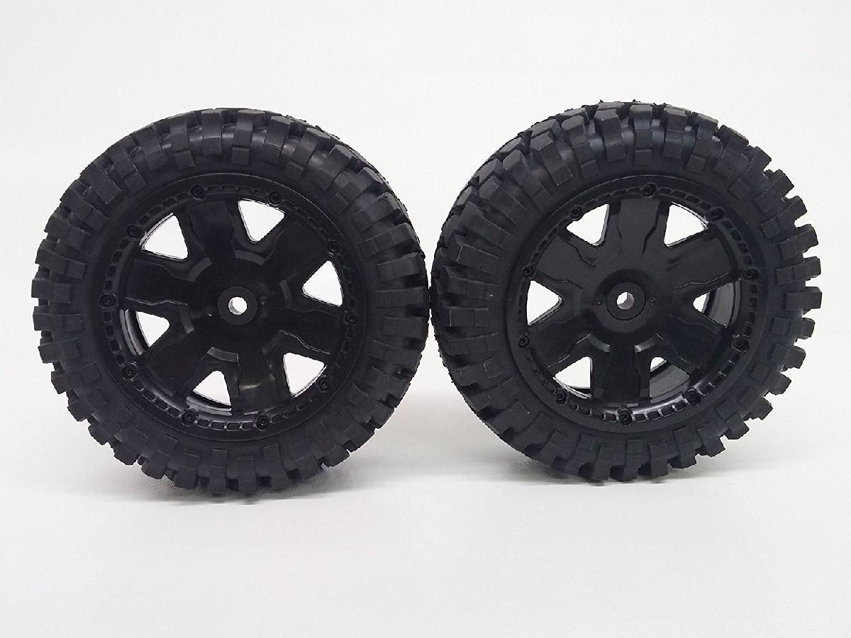 K-Rock Tires w/ Front Yuma Beadlock Rims (Black) (1 Pair) - Low profile Monster Truck tires with beadlocks.