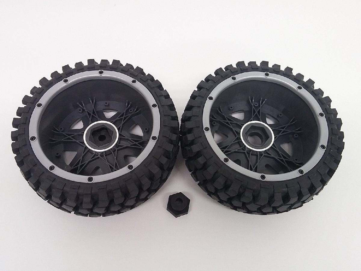 K-Rock Tires w/ Rear Yuma Beadlock Rims (Black) (1 Pair) - Low profile Monster Truck tires with beadlocks.