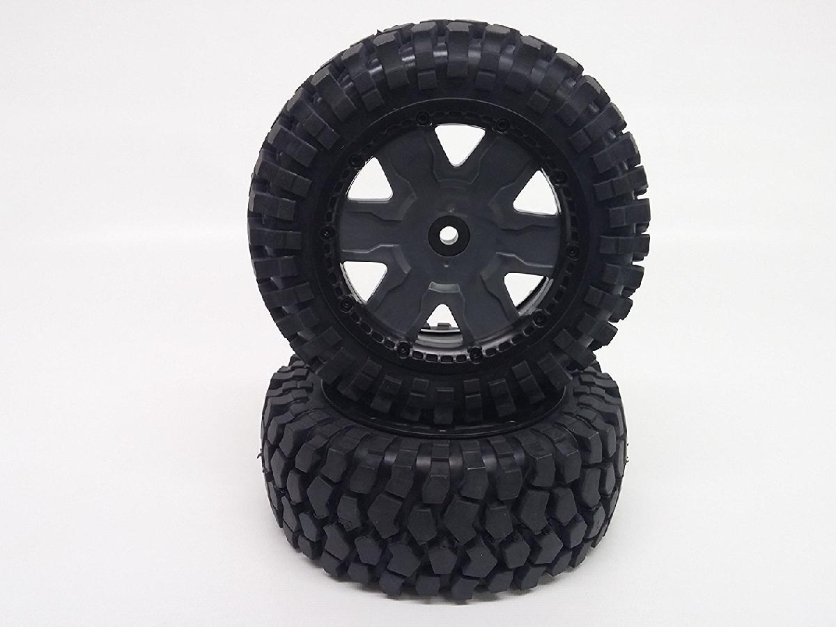 K-Rock Tires w/ Front Yuma Beadlock Rims (Gun Metal/Black) (1 Pair) - Low profile Monster Truck tires with beadlocks.