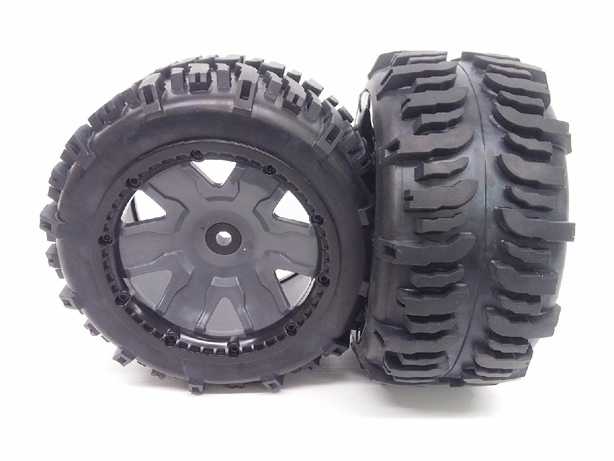 Swamp Dawg Tires w/ Rear Yuma Beadlock Rims (Gun Metal/Black) (1 Pair) - Low profile Monster Truck tires with beadlocks.