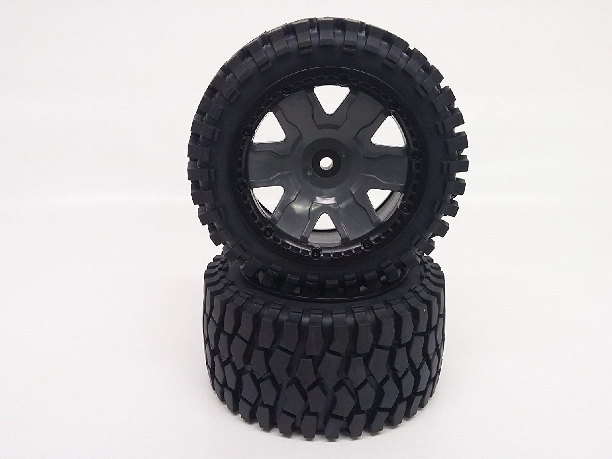 K-Rock Tires w/ Rear Yuma Beadlock Rims (Gun Metal/Black) (1 Pair) - Low profile Monster Truck tires with beadlocks.