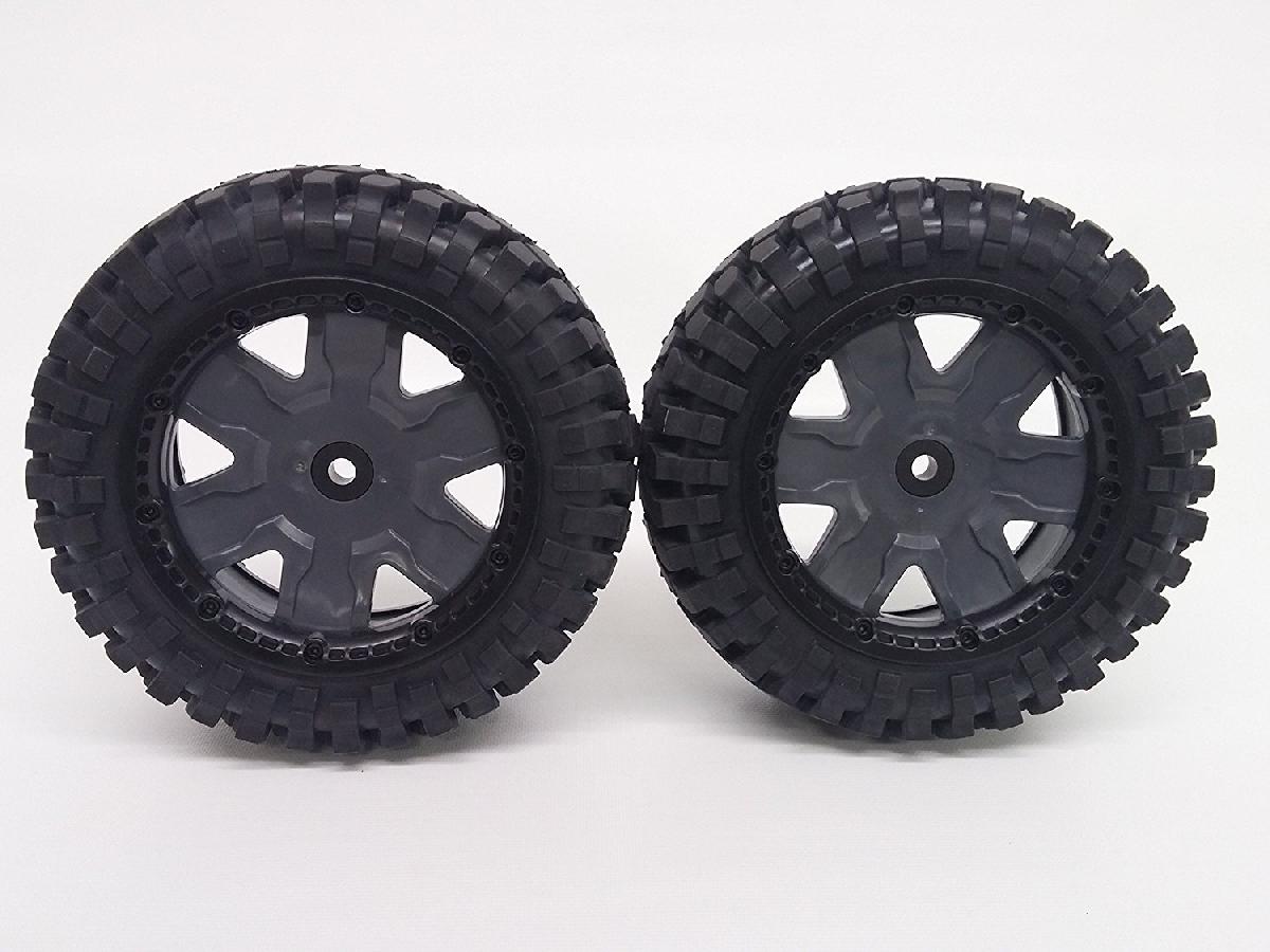 K-Rock Tires w/ Front Yuma Beadlock Rims (Gun Metal/Black) (1 Pair) - Low profile Monster Truck tires with beadlocks.