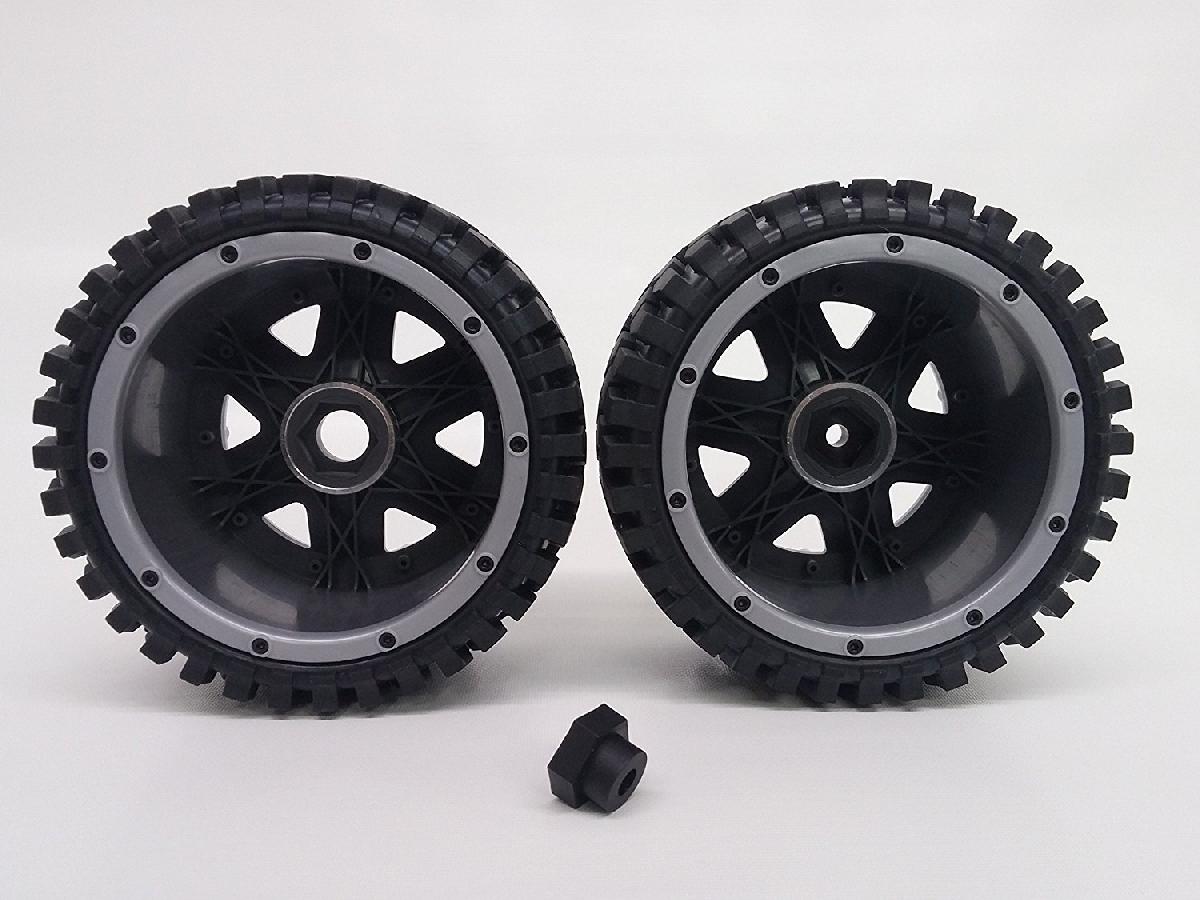 K-Rock Tires w/ Rear Yuma Beadlock Rims (Gun Metal/Silver) (1 Pair) - Low profile Monster Truck tires with beadlocks.
