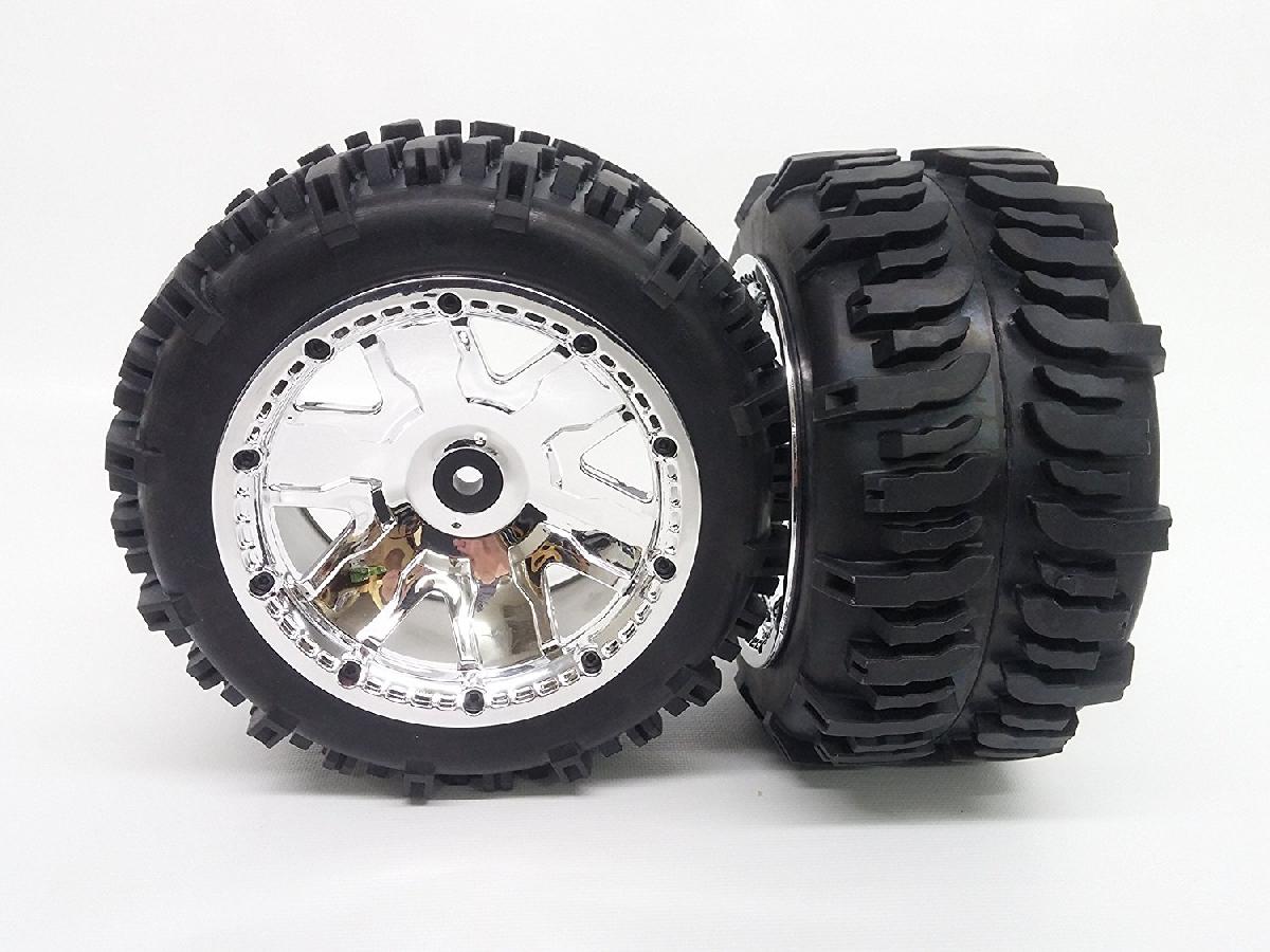 Swamp Dawg Tires w/ Front Yuma Beadlock Rims (Gun Metal/Silver) (1 Pair) - Low profile Monster Truck tires with beadlocks.