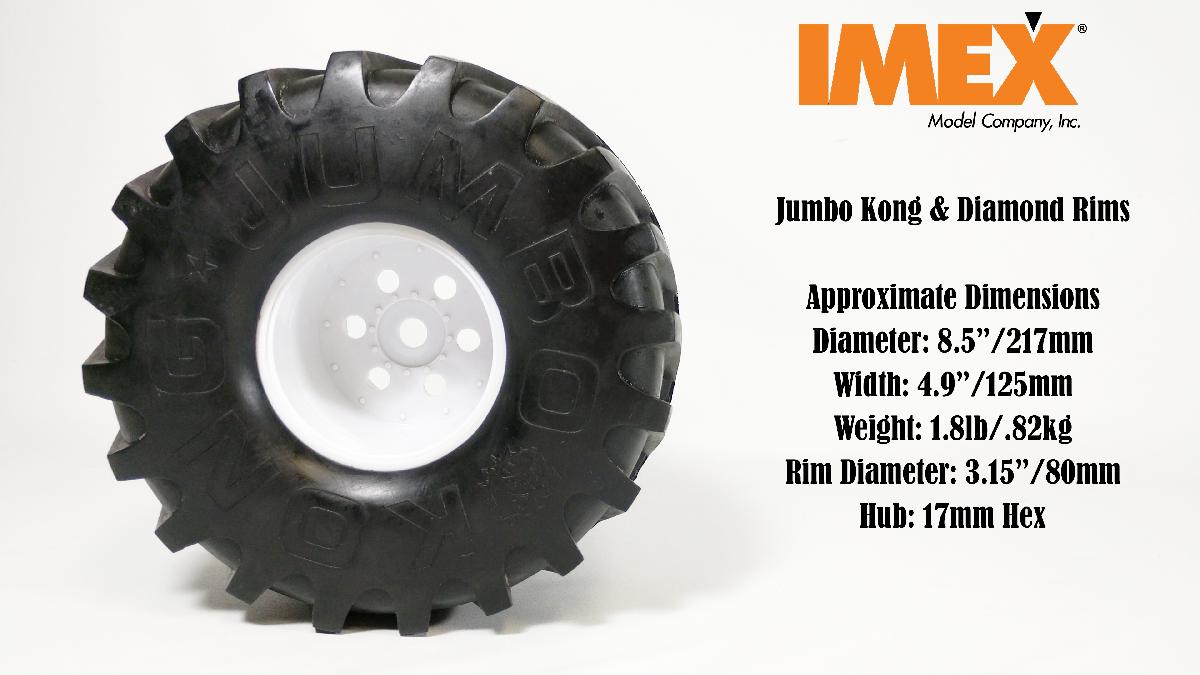 Jumbo Kong Tire w/ Diamond Rims (White) (2 Pair) - (x4) Tires, rims, and foams!