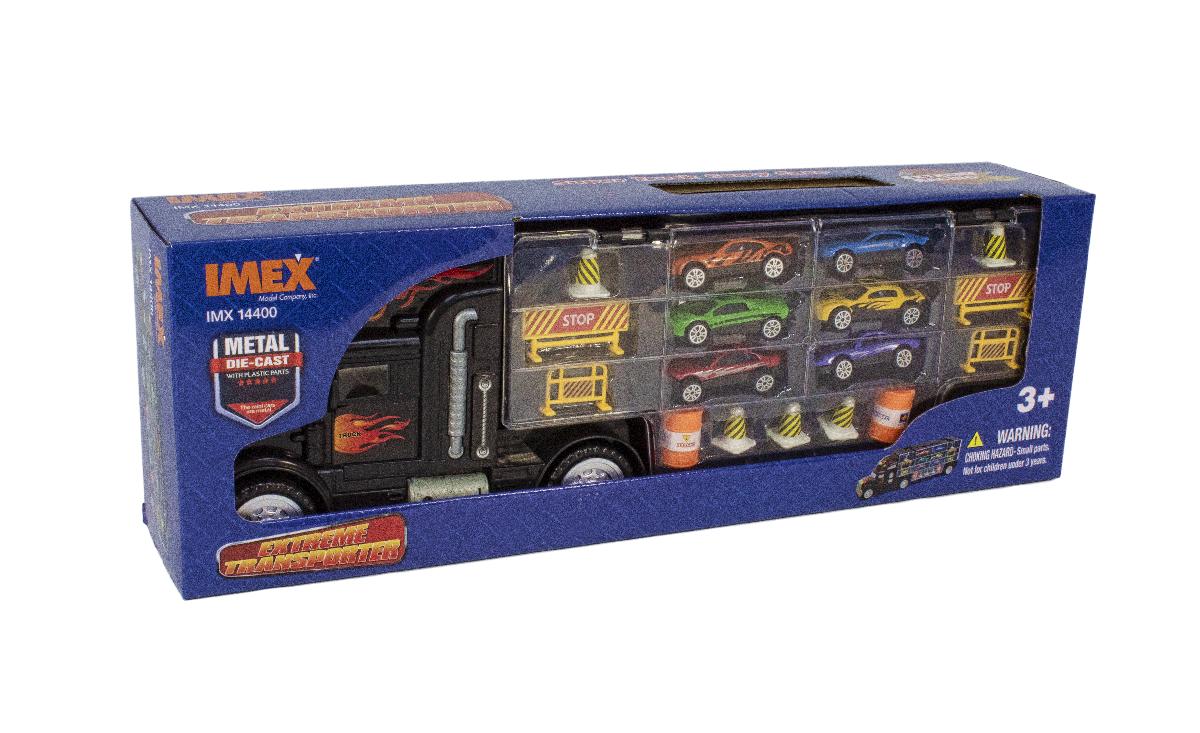 1:26 Scale Friction Carry Case Truck With Die-cast Vehicles Inside - Are you tired of your children and grandchildren only playing video games? IMEX Extreme Transporter trucks are the solution! 