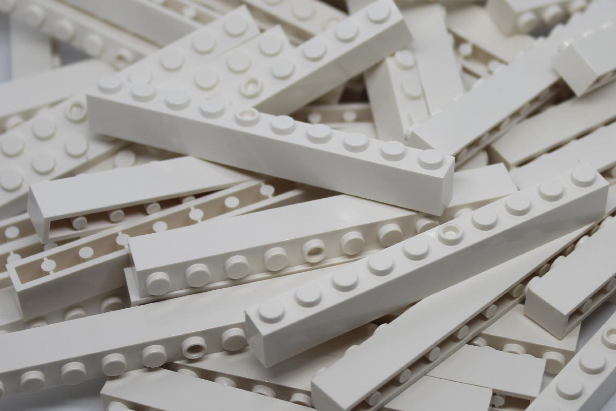  1X10 STUD WHITE BRICK 50 PACK - COMPATIBLE WITH MAJOR BRANDS