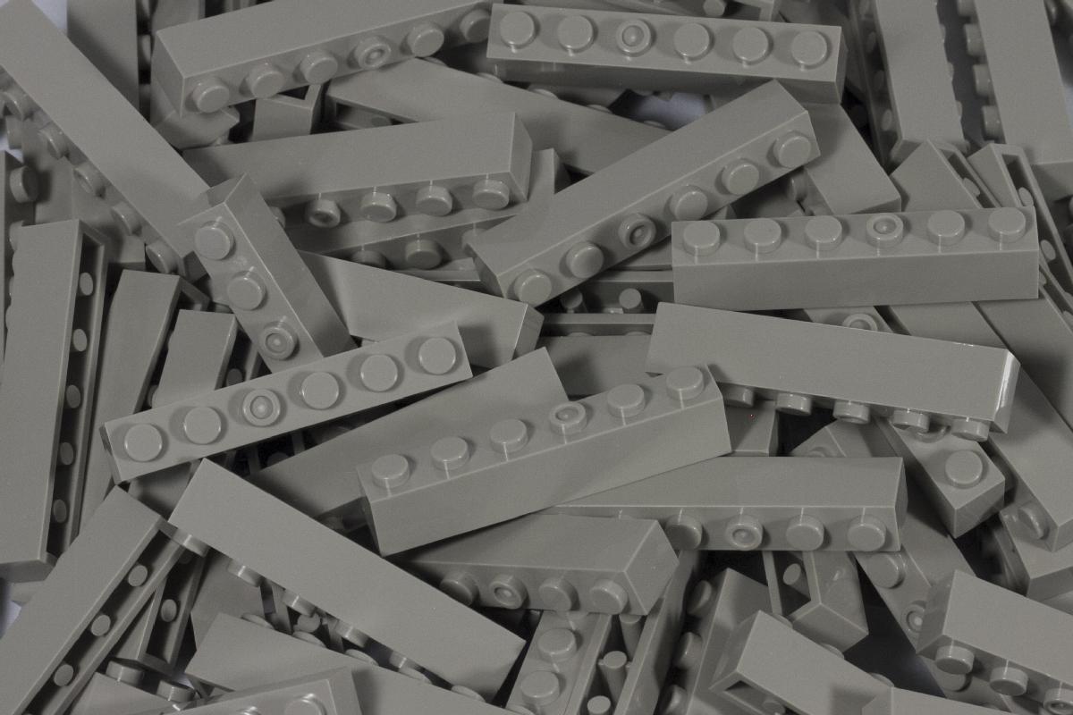  1X6 STUD BRICKS LIGHT GRAY 100 PACK - COMPATIBLE WITH MAJOR BRANDS
