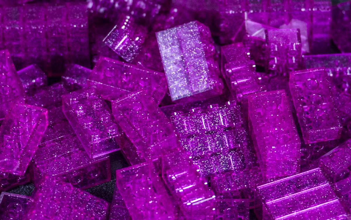2x4 Stud Translucent Glitter Purple Compatible Premium Blocks, 100 pc